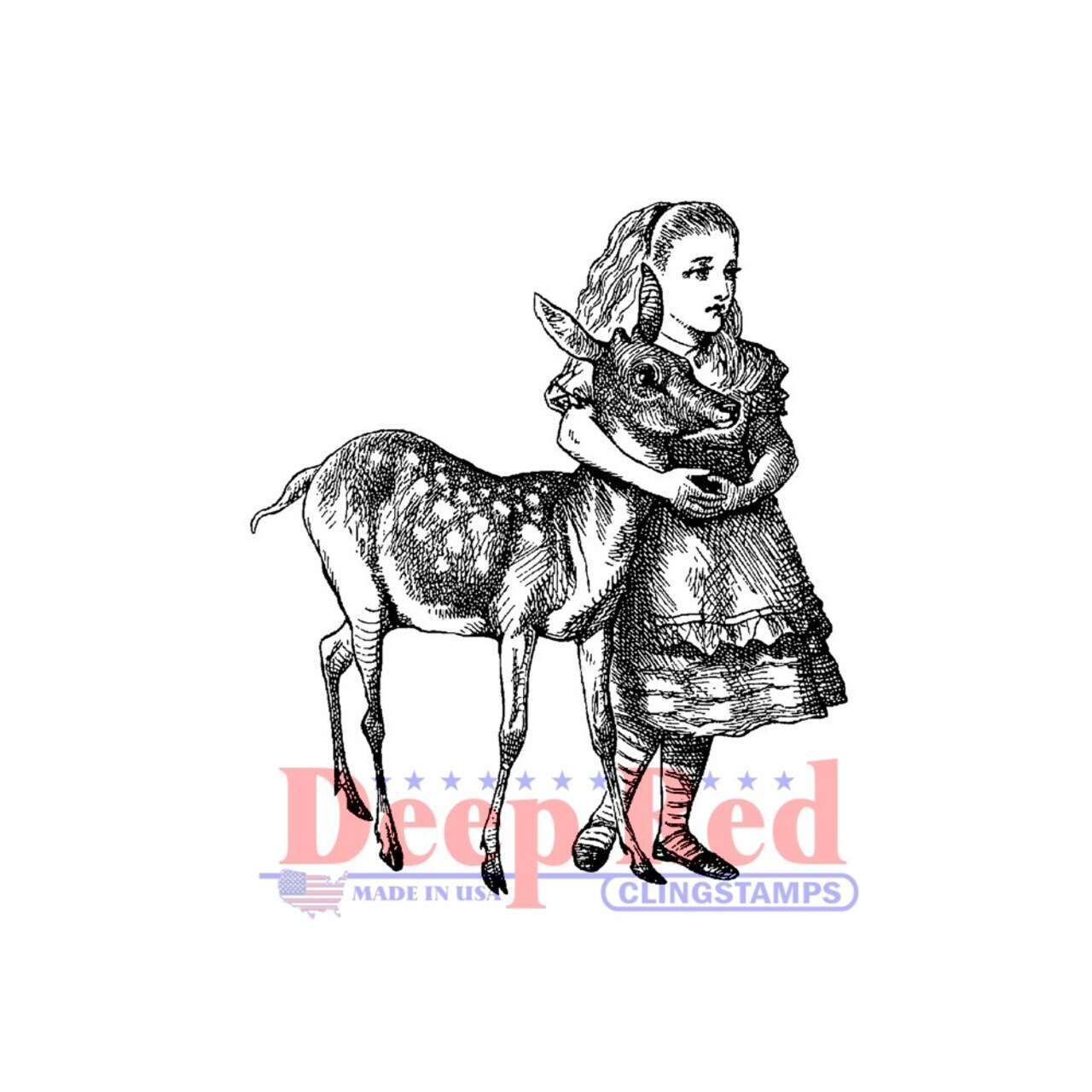 Deep Red Stamps Alice with Deer Rubber Cling Stamp 1.8 x 2.1 inches